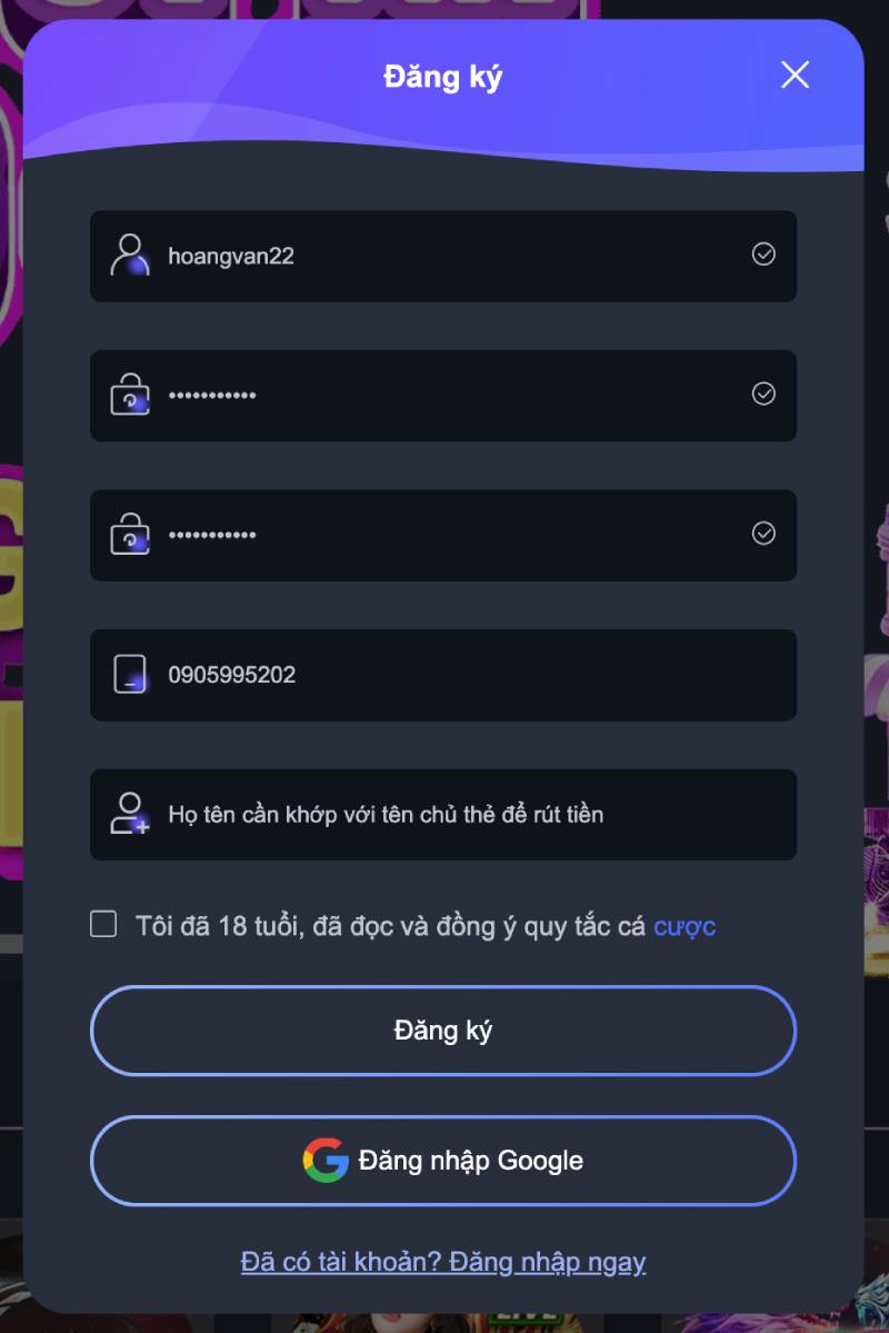 Bước 2: Nhập thông tin cá nhân