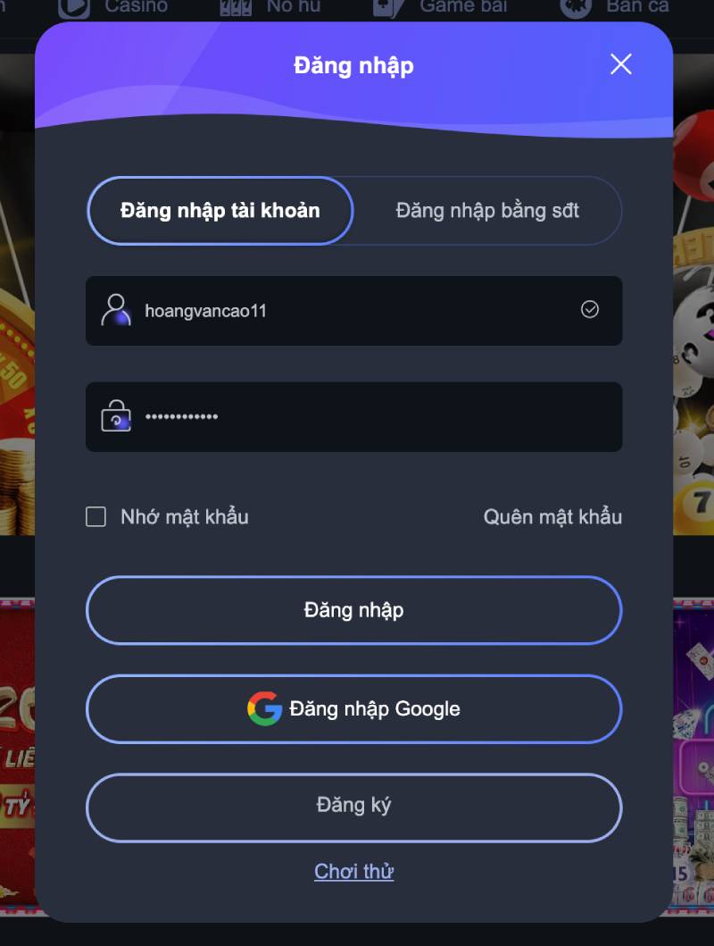 Bước 3: Cung cấp thông tin Login