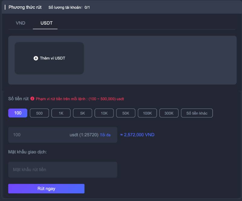 Rút tiền qua USDT (Crypto)